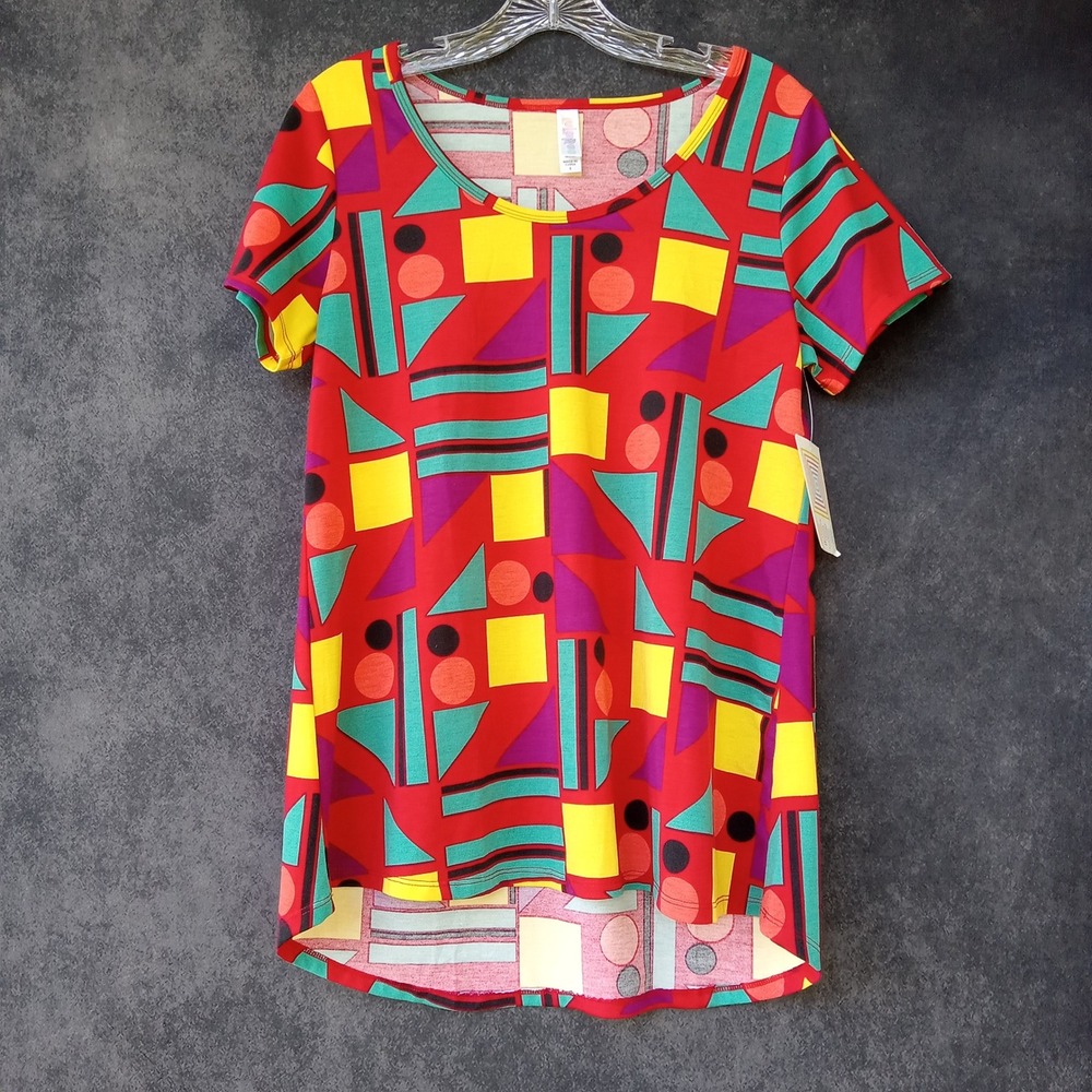 LuLaRoe NEW Red Geometric Print Short Sleeve Tunic Top Art Deco Geometric Small